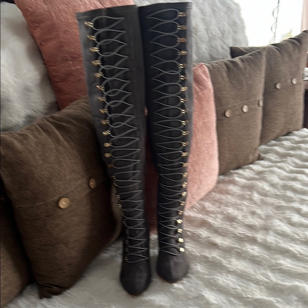 Sleek Black Over-the-Knee Lace-Up Boots